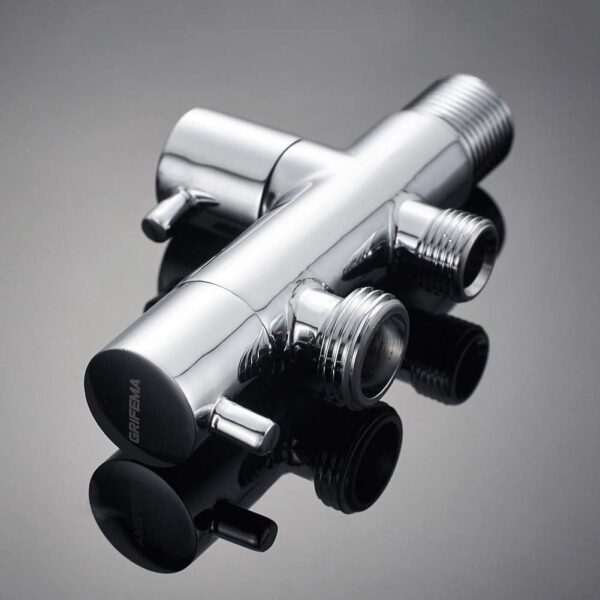 Robinet douchette double sorties,Ibergrif, Vanne d'angle à deux sorties (1/2", 3/8"), chromé EN GROS de 48 piéces