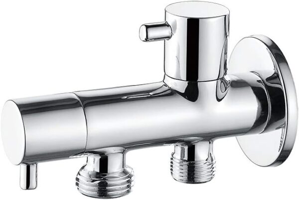 Robinet douchette double sorties,Ibergrif, Vanne d'angle à deux sorties (1/2", 3/8"), chromé