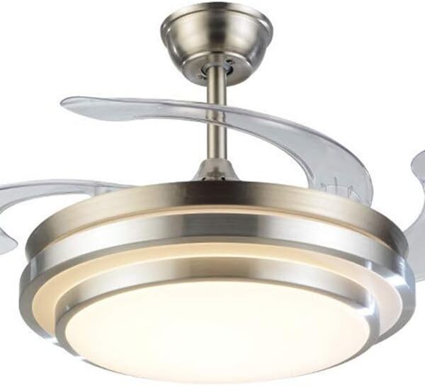 Ventilateur de Plafond D'éclairage, Bobine Tout Cuivre, Design Silencieux, 5 Pales, Gradation Tricolore, avec Lampe, Télécommande sans FI, Kit D'éclairage.