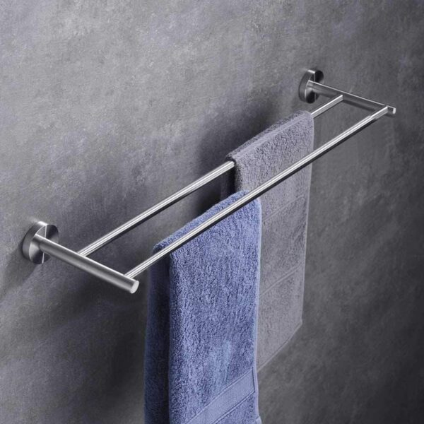 Porte-Serviettes Double, Étagère Serviette Multi-Fonction Acier Inoxydable Poli 2 Barres Murale Support De Serviette, Porte Serviette pour Salle De Bains Ou Cuisine 90cm